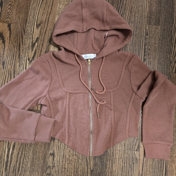 MABLE Women's Corset Cropped Waffle Knit Hoodie - Picture 2 of 6